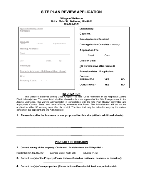 First page of the Site Plan Review Application