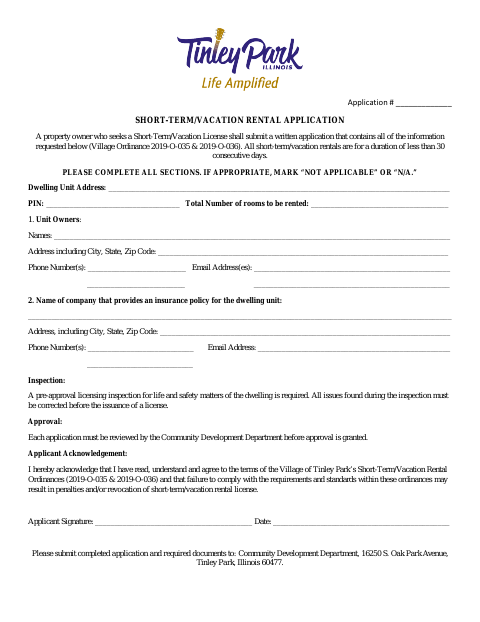 First page of the Short-Term/Vacation Rental Application