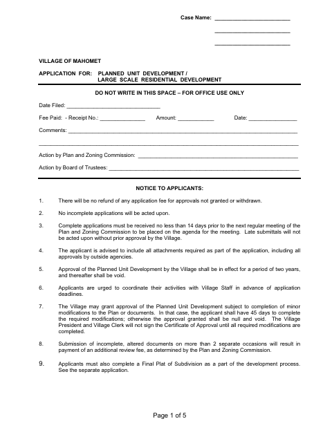 First page of the Application for Planned Unit Development / Large Scale Residential Development