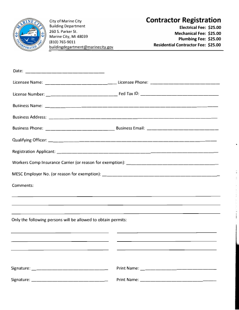 First page of the Contractor Registration