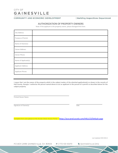 First page of the Authorization of Property Owners