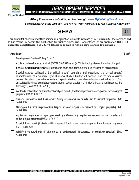 First page of the SEPA Checklist