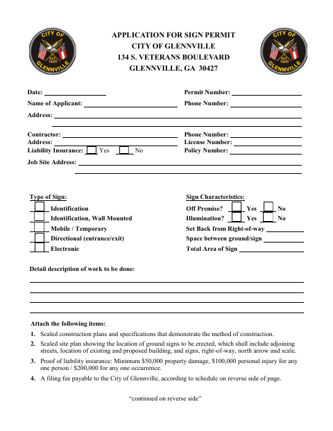 First page of the Sign Permit Application
