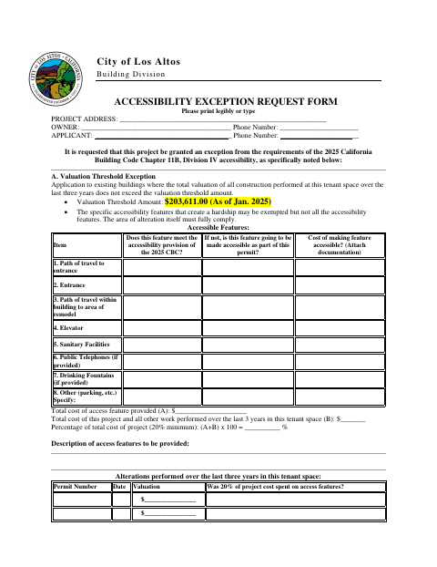 First page of the Accessibility Exception Request Form