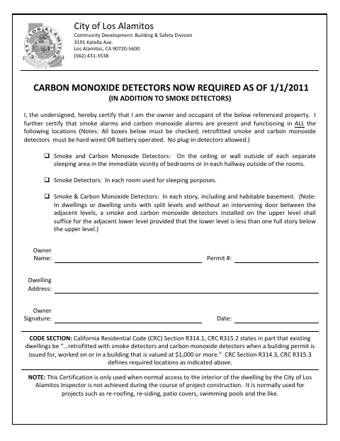 First page of the Smoke and Carbon Monoxide Detector Affidavit