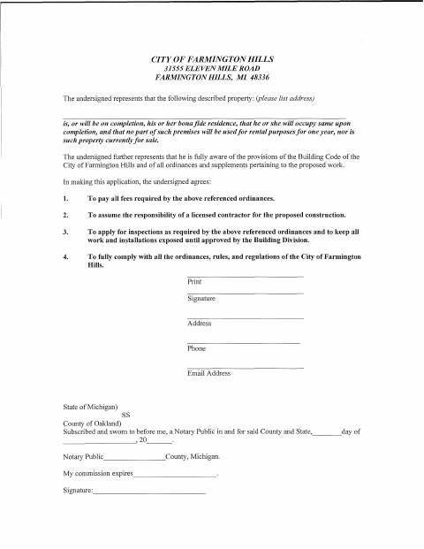 First page of the Homeowner Affidavit