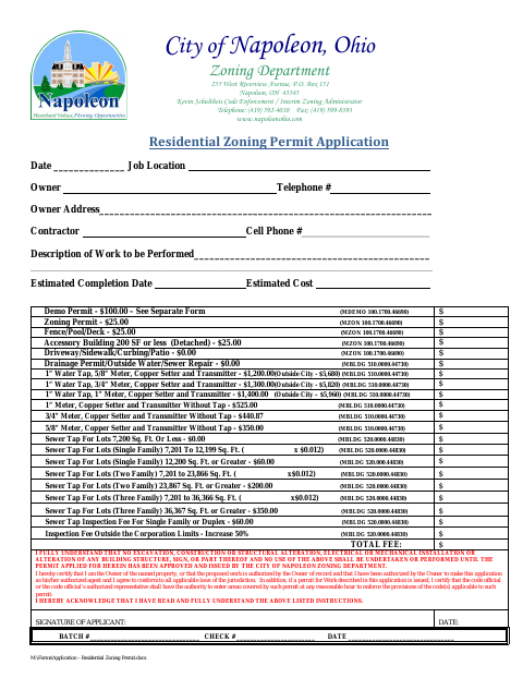 First page of the Residential Zoning Permit Application