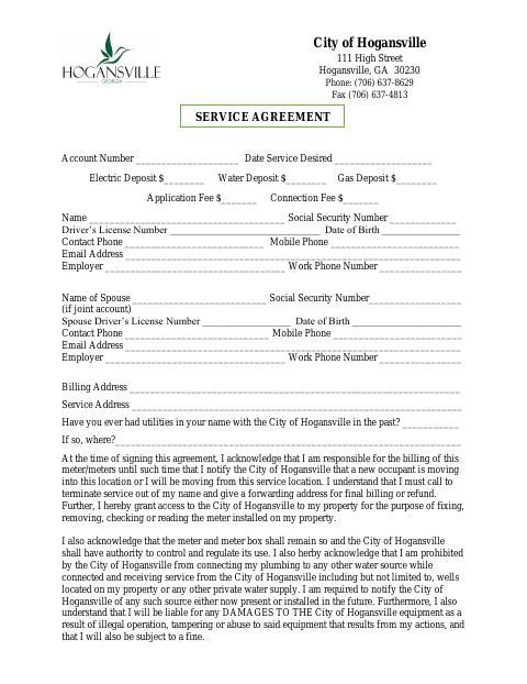 First page of the Service Agreement