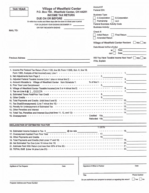 First page of the Business Net Profit/Loss Income Tax Return