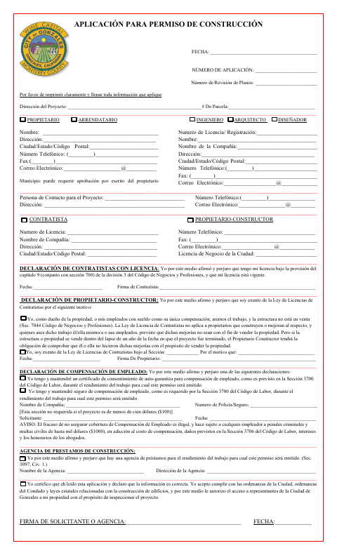 First page of the Aplicación Para Permiso De Construcción