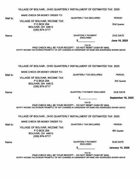 First page of the 2025 Estimated Tax Installment