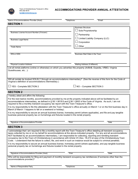 First page of the Accommodations Provider Annual Attestation