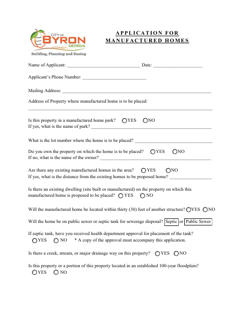 First page of the Application for Manufactured Homes