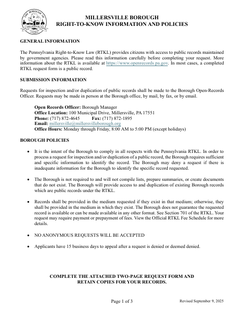 First page of the Right to Know Request Form