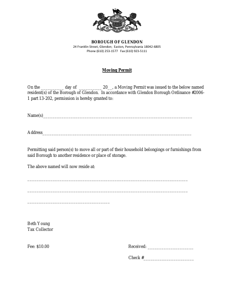 First page of the Moving Permit