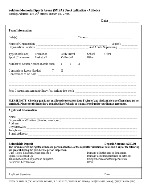 First page of the Soldiers Memorial Sports Arena Use Application – Athletics