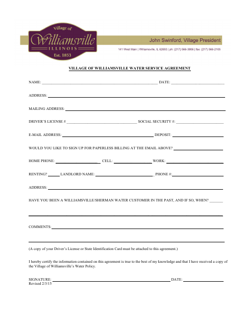 First page of the Water Service Agreement