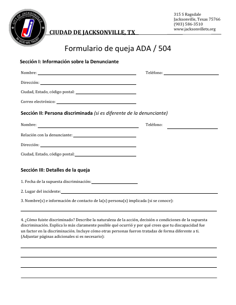 First page of the ADA/504 Complaint Form