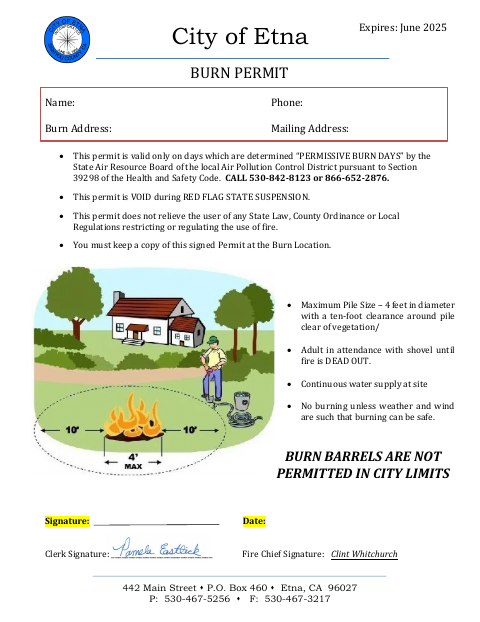 First page of the Burn Permit