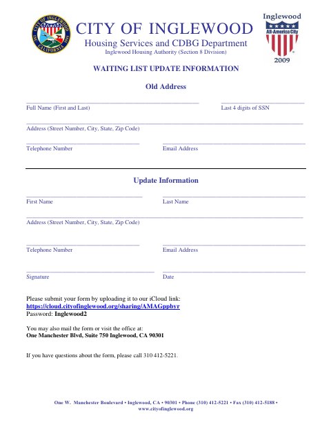First page of the Waiting List Update Information