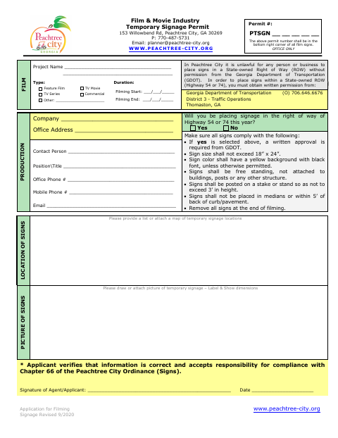 First page of the Film & Movie Industry Temporary Signage Permit