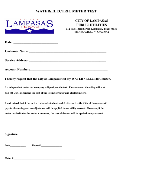 First page of the Water/Electric Meter Test