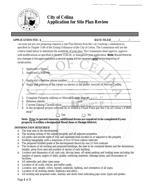 First page of the Application for Site Plan Review
