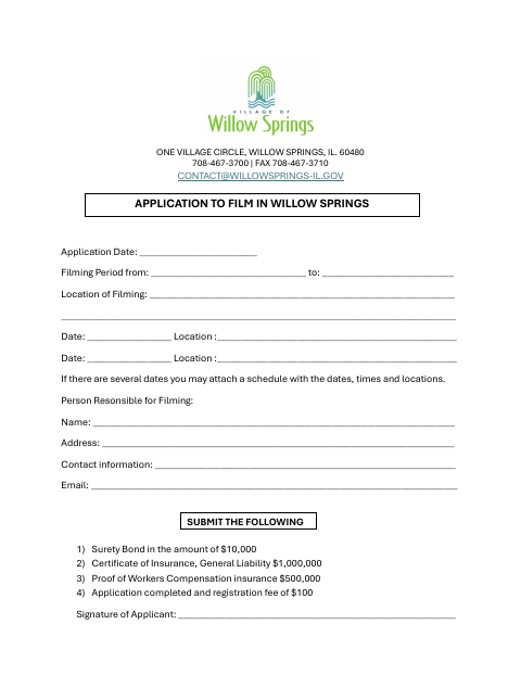 First page of the Application to Film