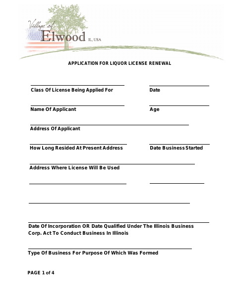 First page of the Liquor License Renewal Application