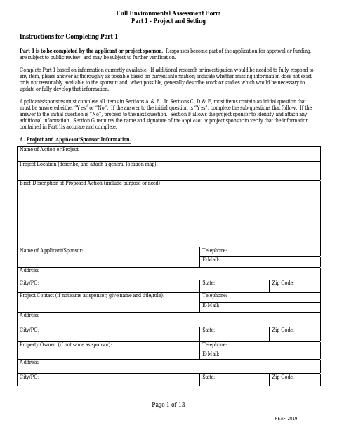 First page of the Full Environmental Assessment Form