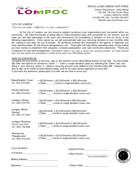 First page of the Single or Recurring Donation Form