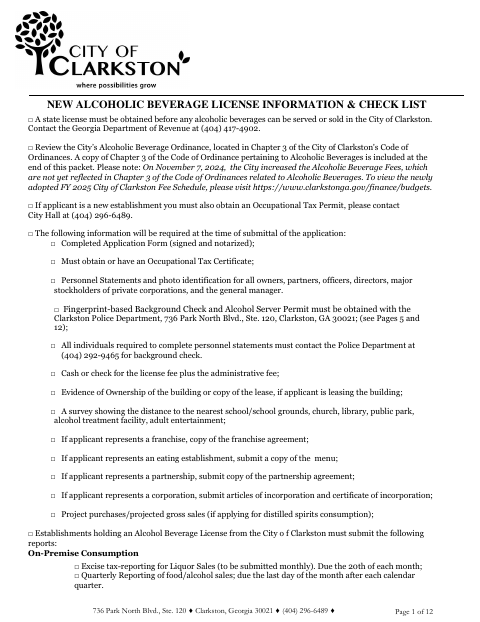 First page of the New Alcoholic Beverage License Application