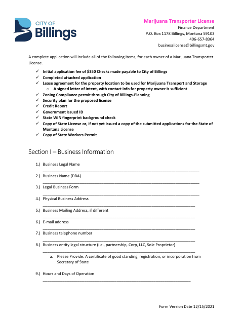 First page of the Marijuana Transporter License