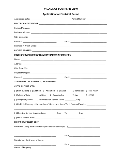 First page of the Application for Electrical Permit