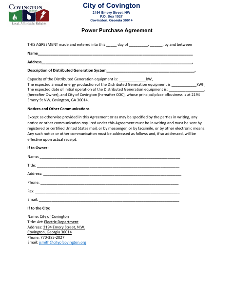 First page of the Power Purchase Agreement