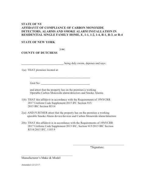 First page of the Carbon Monoxide Detector and Smoke Alarm Affidavit
