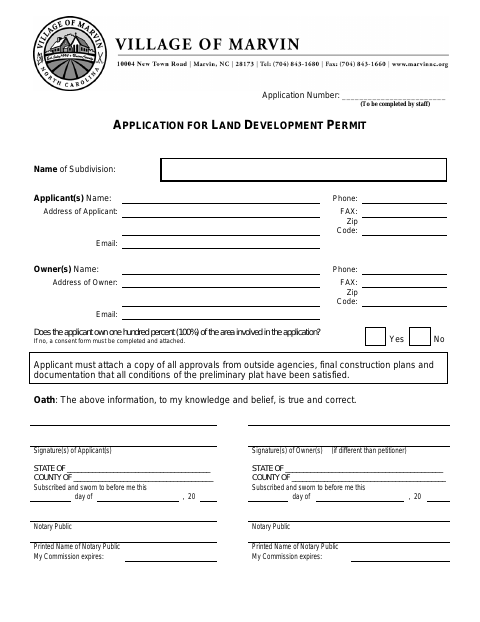 First page of the Application for Land Development Permit