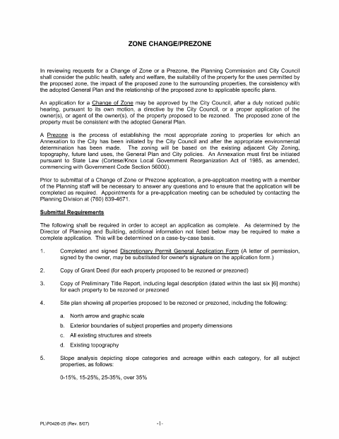 First page of the Zone Change/Prezone Application