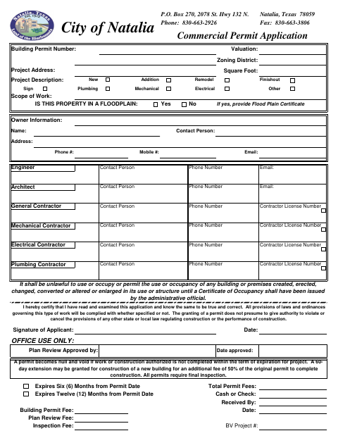 First page of the Commercial Permit Application