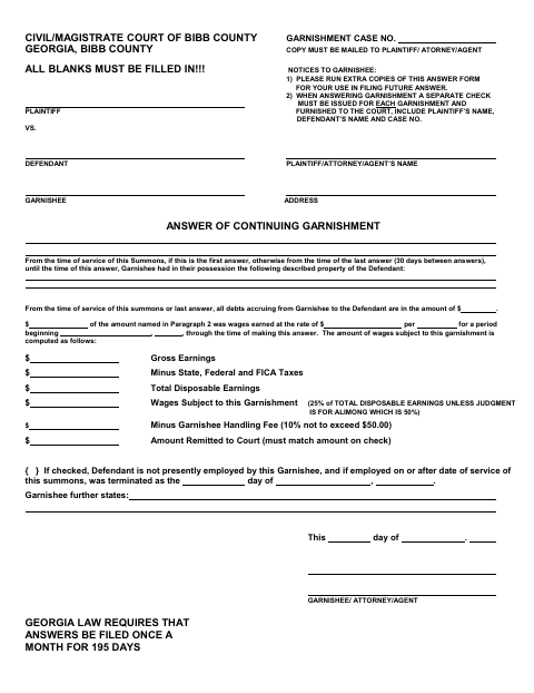 First page of the Answer Of Continuing Garnishment