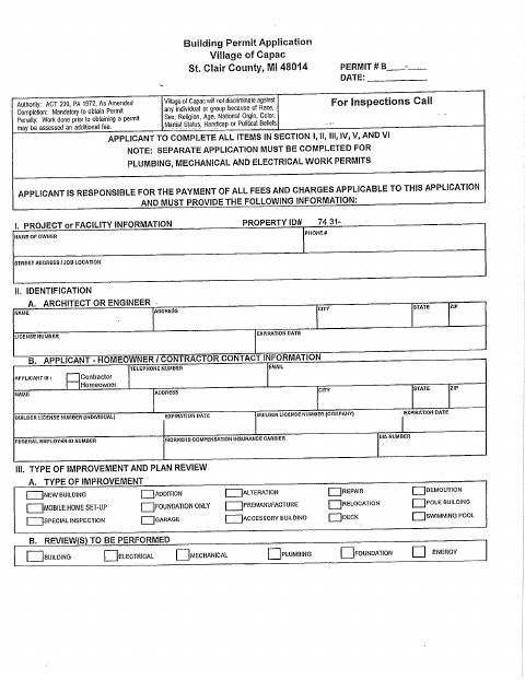 First page of the Building Permit Application