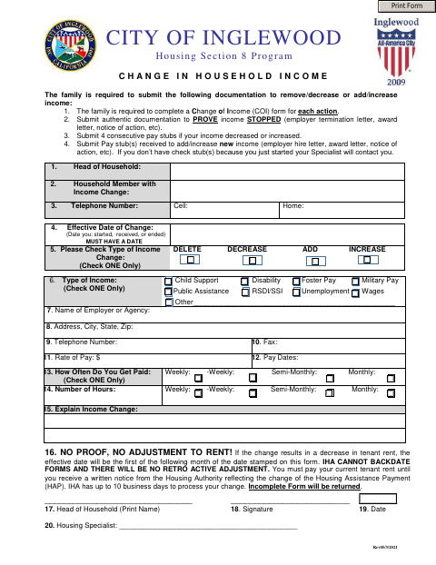 First page of the Change In Household Income