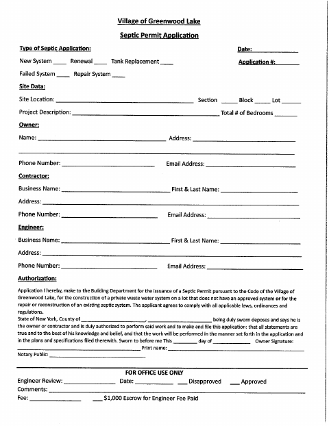First page of the Septic Permit Application