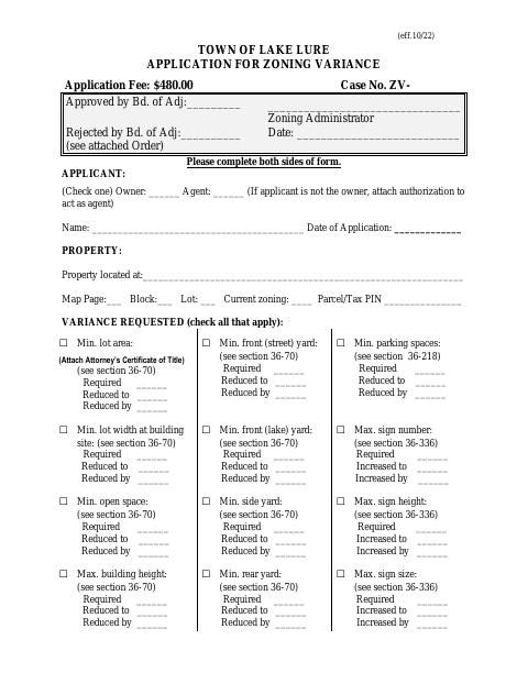 First page of the Application for Zoning Variance