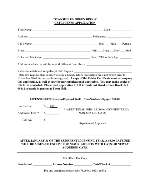 First page of the Cat License Application