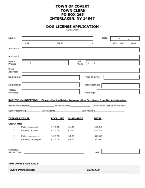First page of the Dog License Application
