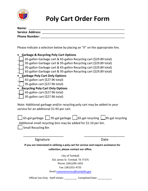 First page of the Poly Cart Order Form