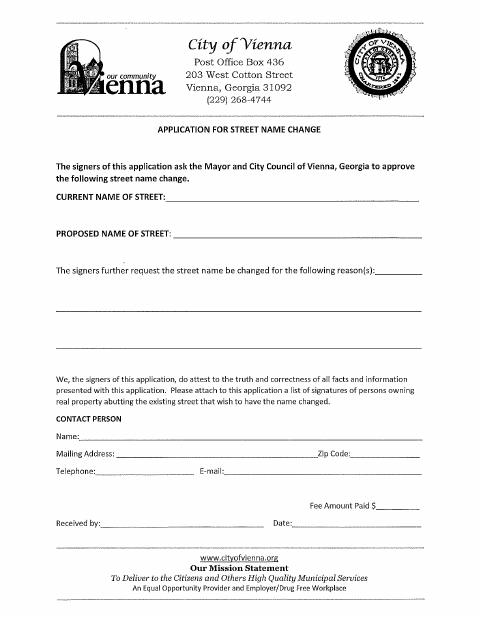 First page of the Street Name Change Application