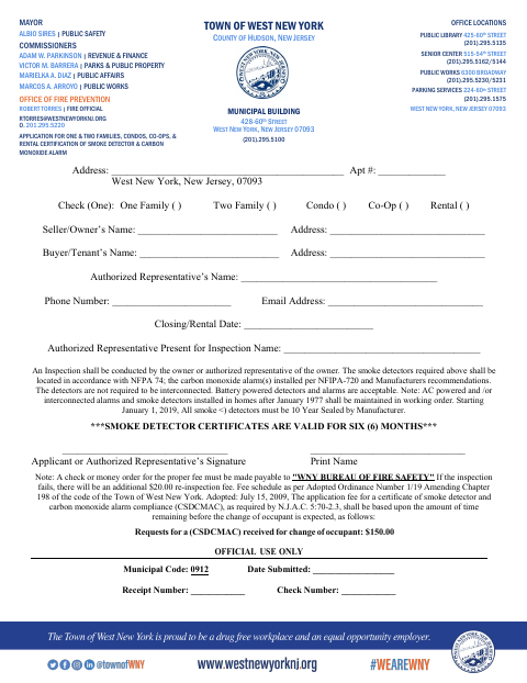 First page of the Smoke Detector and Carbon Monoxide Alarm Compliance Application