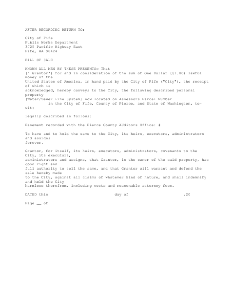 First page of the Water Sewer Line Bill Of Sale